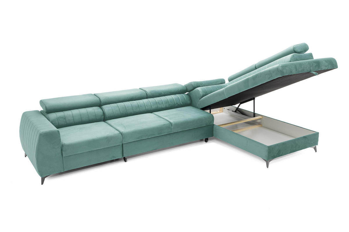 ECKSOFA PIERO MAXI Rechts mit Schlaffunktion 195x125 Velours Türkis - Türkis/Schwarz, Holz/Textil (203/350cm) - Muffo