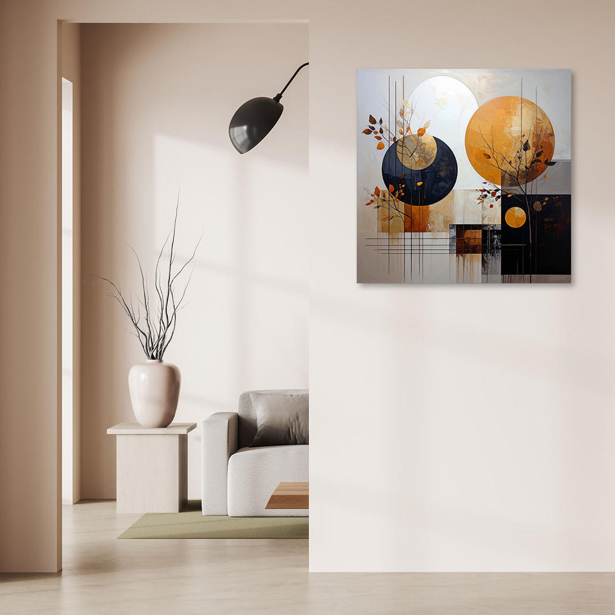 BILD auf Leinwand, Abstrakt Kreise in Beige und Orange - Orange, Textil (60/60cm) - Feeby