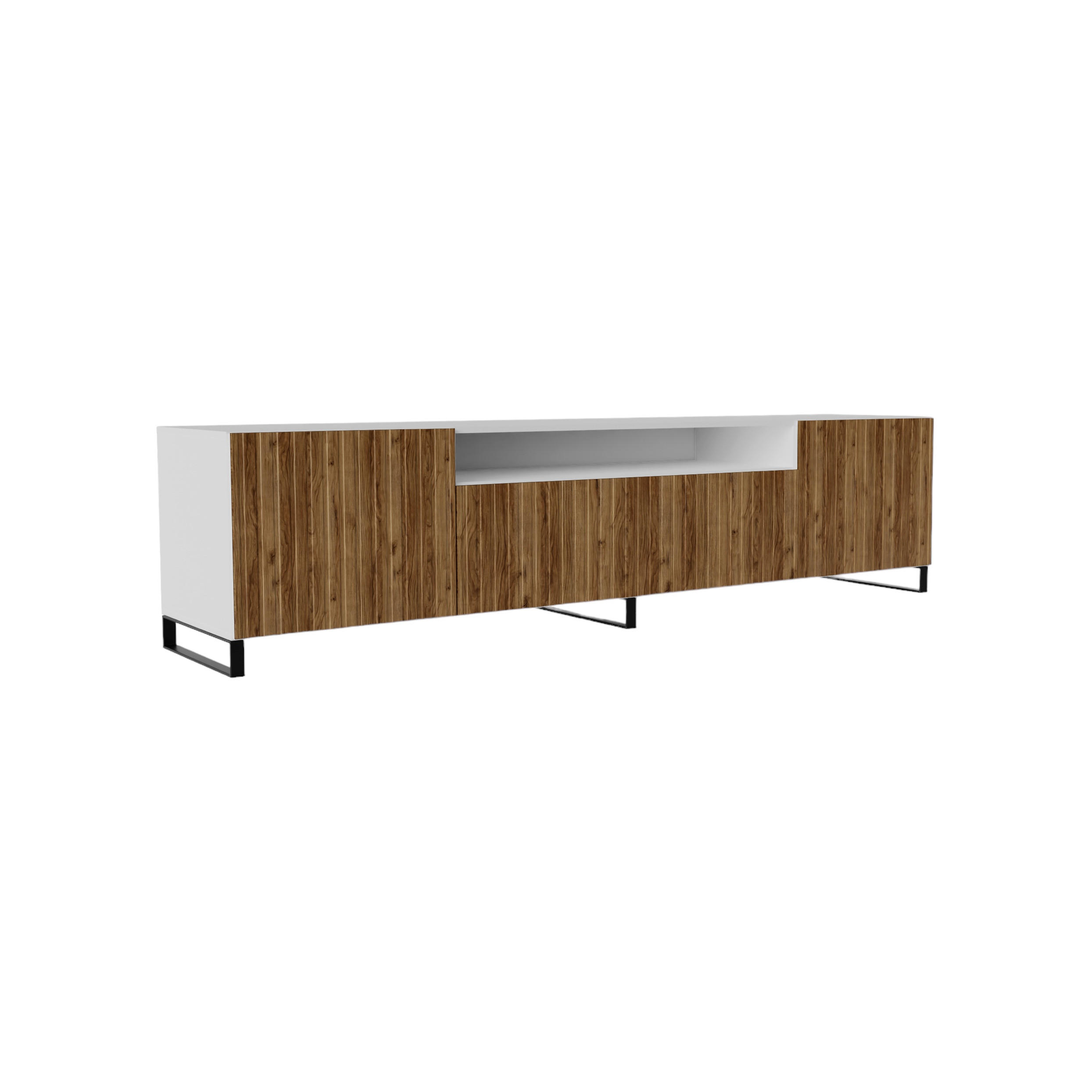 TV-SCHRANK Mio III 200 cm, dreitürig, weiß, catania - Weiß/Braun, Kunststoff (200/53/41cm) - Margaret Hadas24