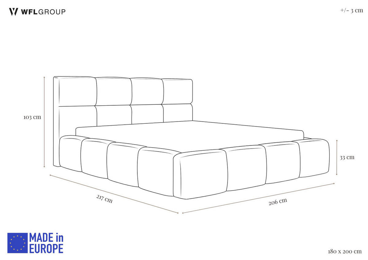 POLSTERBETT Tivio mit Bettkasten, Creme Samt 180x200 cm - Birkefarben/Creme, Holz/Holzwerkstoff (180/200cm) - WFL GROUP