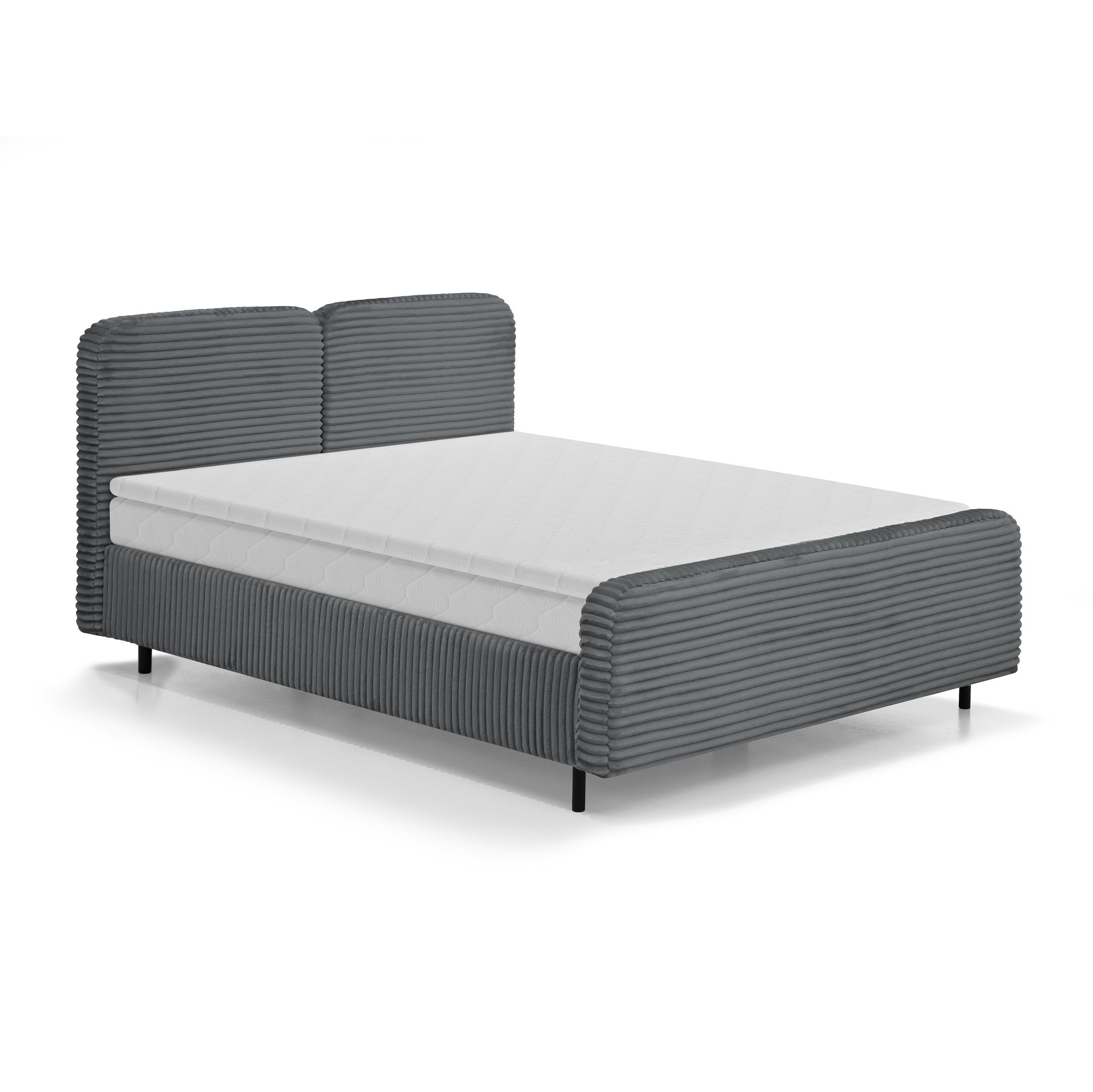 POLSTERBETT Lea mit Matratze und Topper, 160x200, Dunkelgrau - Dunkelgrau/Schwarz, Textil (160/200cm) - Beautysofa