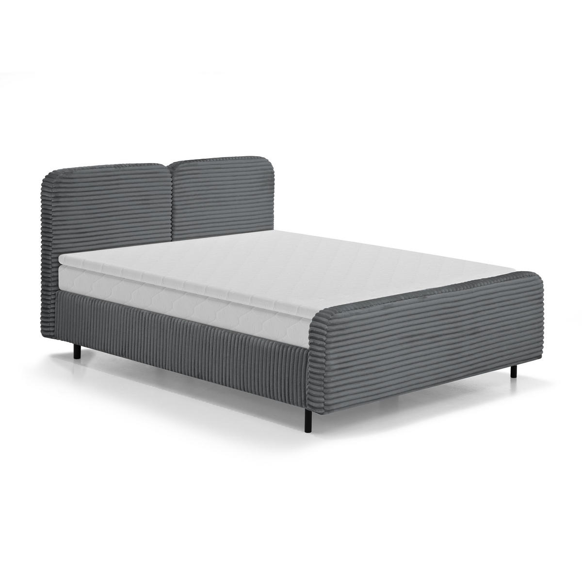 POLSTERBETT Lea mit Matratze und Topper, 160x200, Dunkelgrau - Dunkelgrau/Schwarz, Textil (160/200cm) - Beautysofa