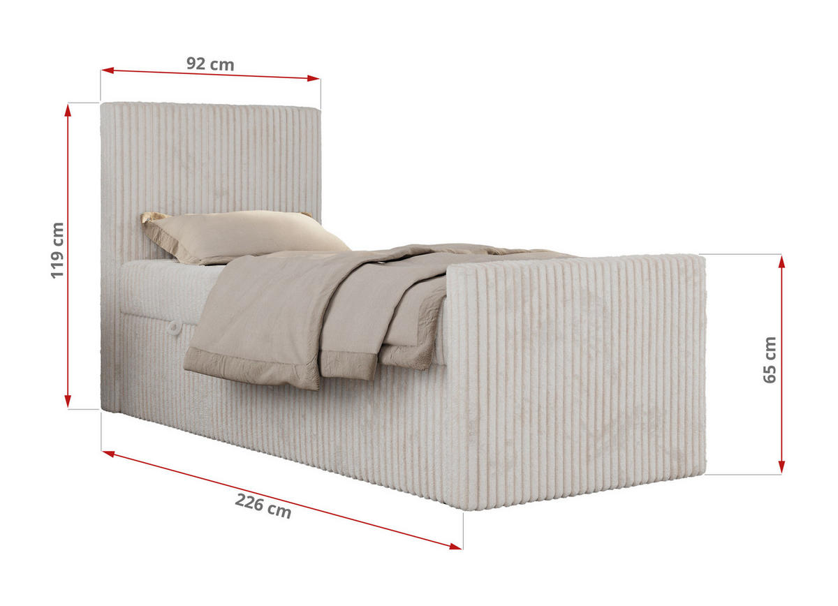 MLÁDEŽNÍ POSTEL TILIO DUO 90/200 - Béžová Manšestr - H3 - Pravá - béžová, textil (90/200cm) - MKS