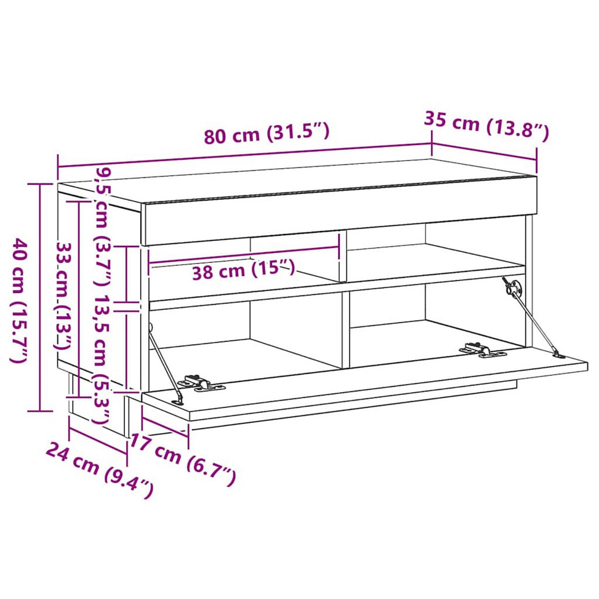 LOWBOARD mit Led-Leuchten 80/35/40 cm aus Holzwerkstoff Weiß - Weiß, Holz (80/40/35cm) - vidaXL