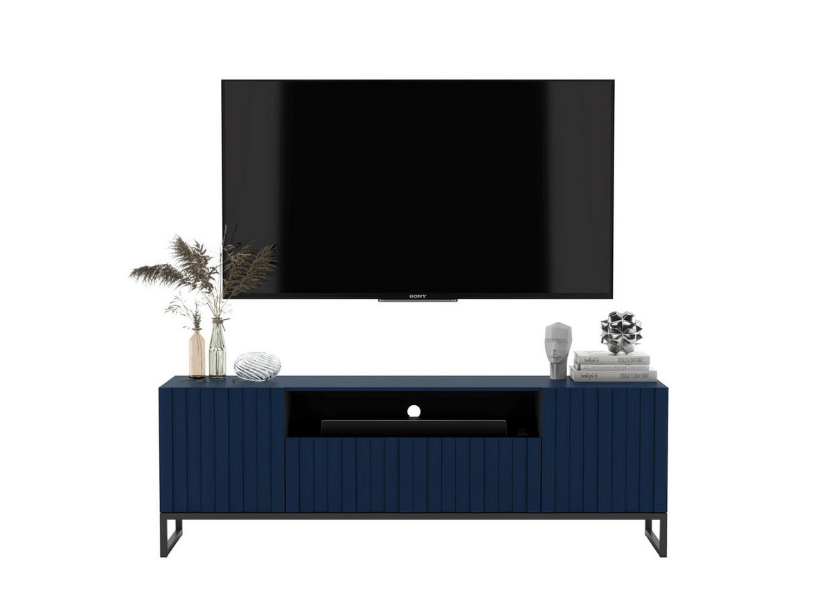 TV-SCHRANK Elpis2 Marineblau Matt mit Metallrahmen Glamour 150 cm - Blau/Schwarz, Holzwerkstoff/Metall (150/51.5/36.5cm) - Meble Lindner