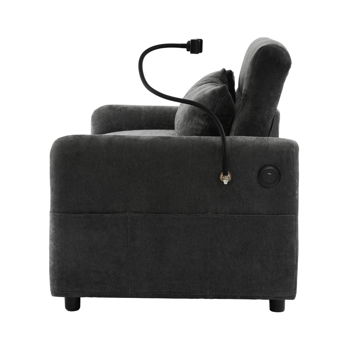 KAUČ od chenille tkanine, 129/163/81 cm siva, na razvlačenje s USB - siva, tekstil (129/81/76cm) - BEAOK