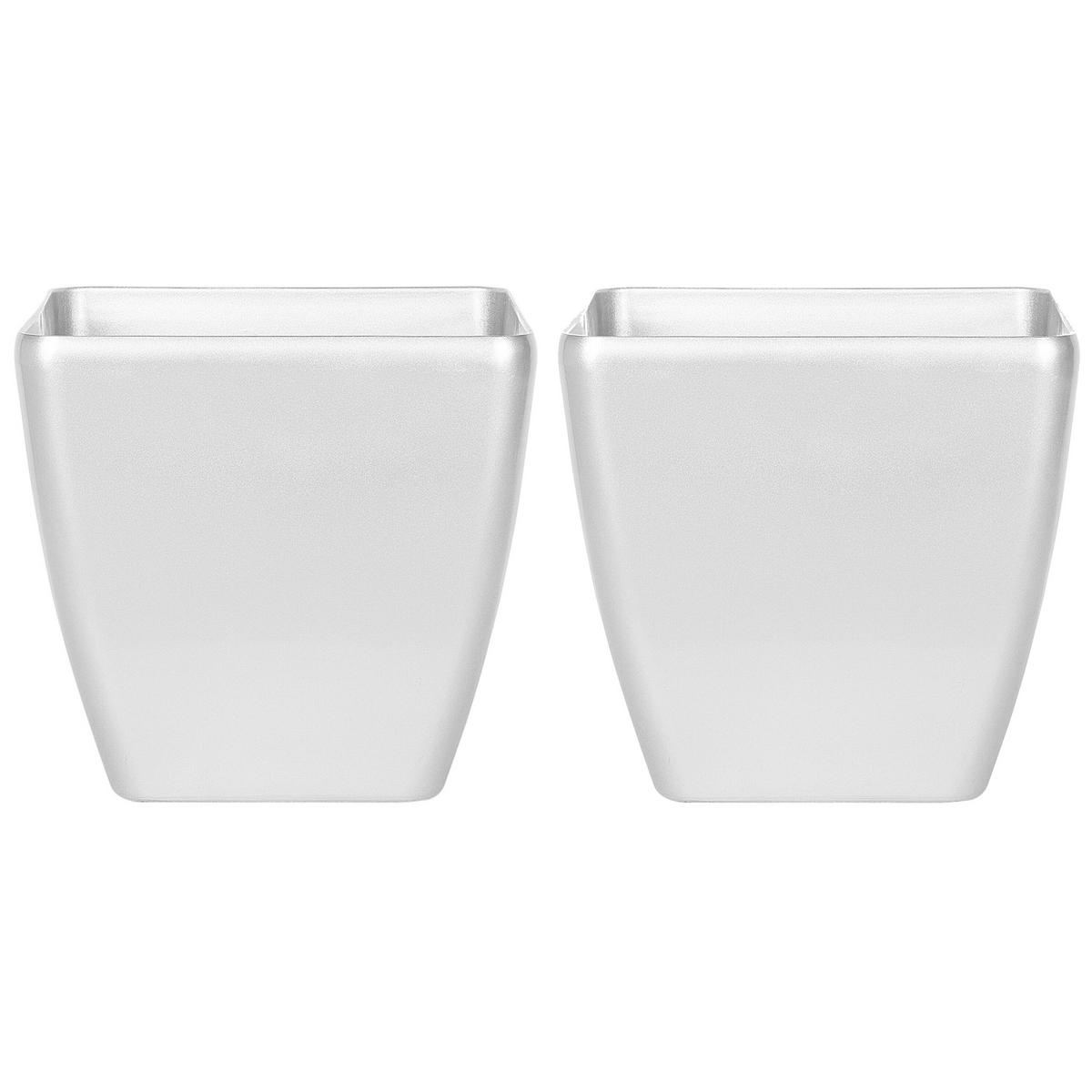 BLUMENTOPF2ER-SETSILBERQUADRATISCH 50/50/48cm Astras - Silberfarben, Stein (48cm) - Beliani