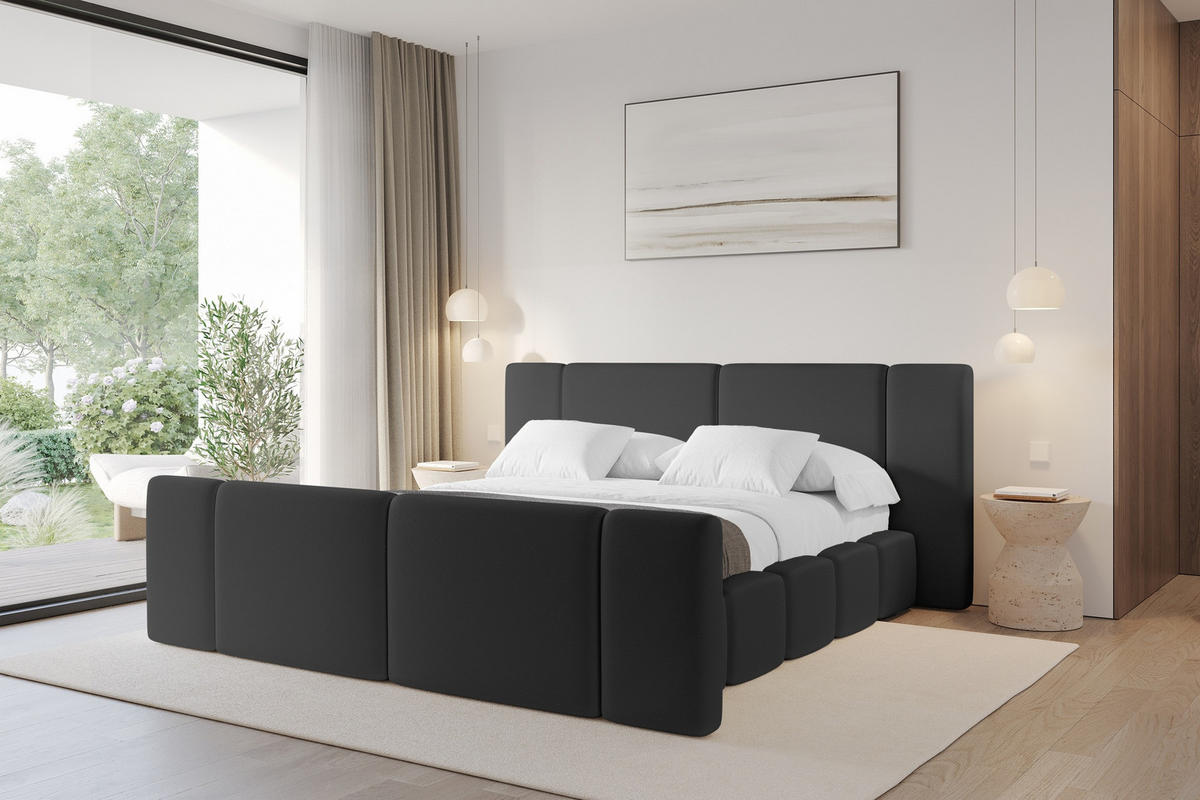 POLSTERBETT mit Bettkasten, Fußteil und Lattenrost, Bett mit Matratze H3/H4 - NILO-Z 120x200 Schwarz - Schwarz Hochglanz, Holzwerkstoff/Textil (120/200cm) - ALTDECOR