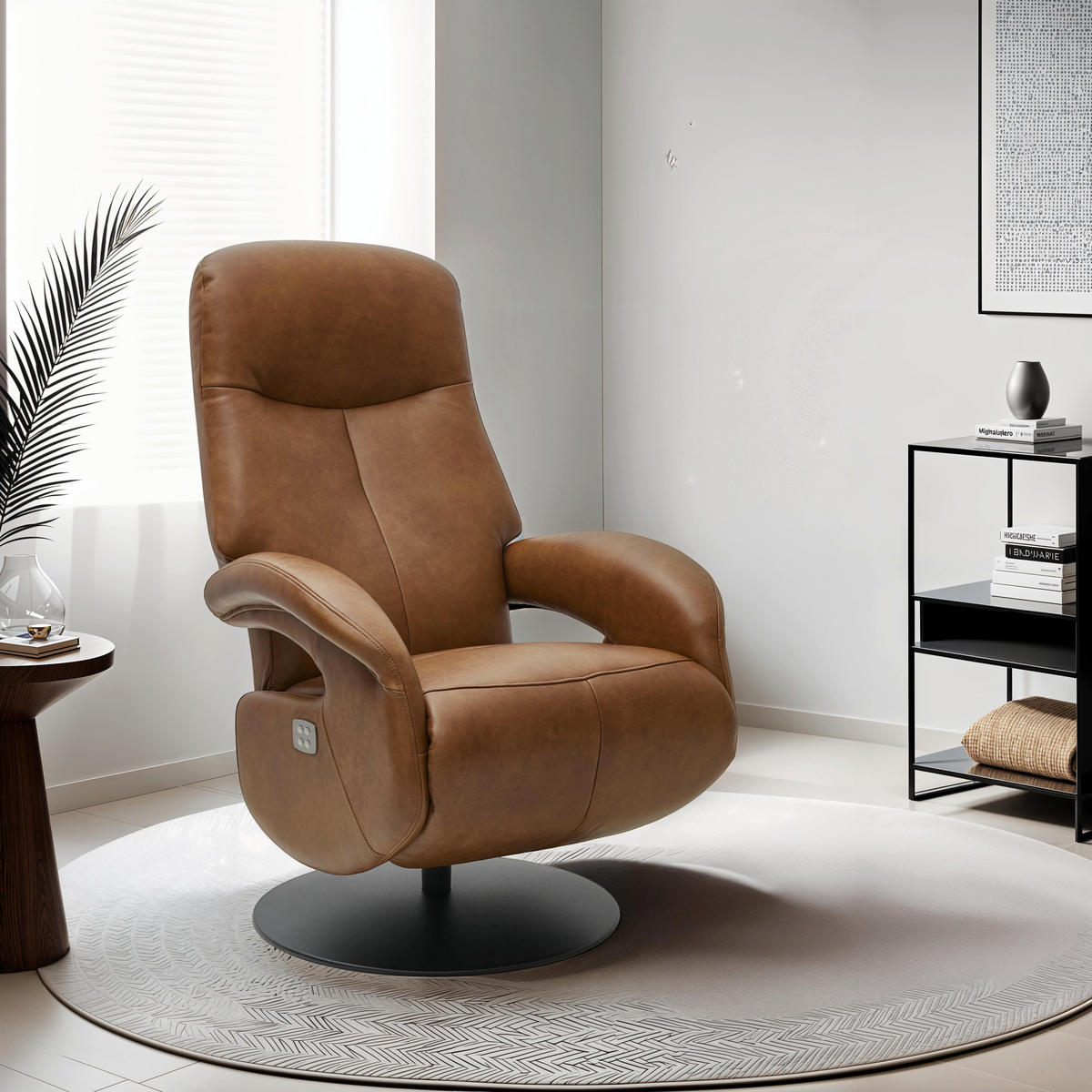 RELAXSESSEL Echtleder Cognac Braun - Schwarz/Braun, Leder/Metall (79/115/85cm) - Furnhouse