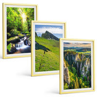 BILDER SET 3er Set - 40x60 cm Goldrahmen - Grüne Berge Wasserfallwald - Goldfarben, Kunststoff (40/60cm) - TULUP