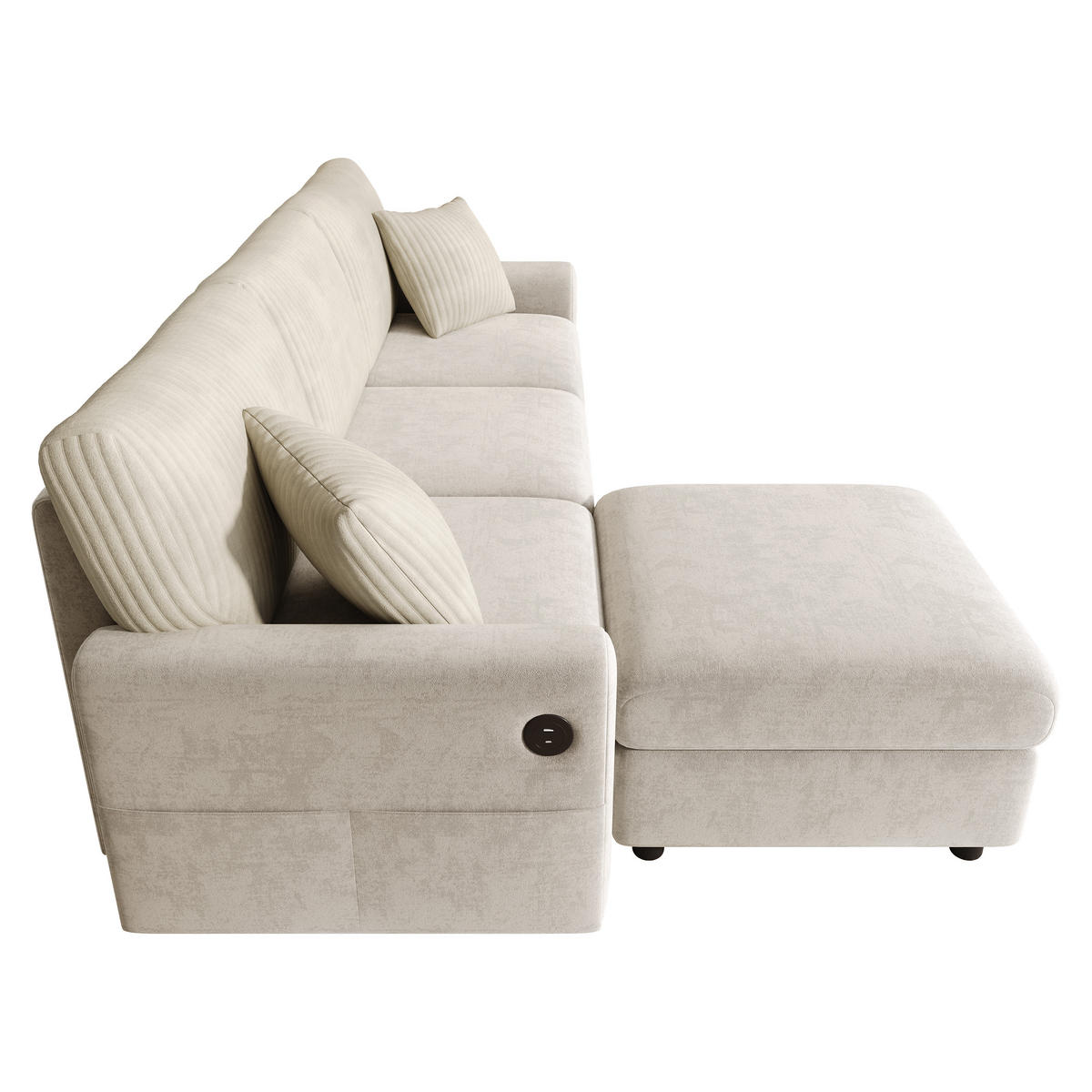 ECKSOFA 223/146/84 cm Beige mit 1 Fußhocker, 2 quadratischen Kissen, 1 USB-Anschluss und 1 Type-C-Anschluss - Beige, Textil (146/84/223cm) - Oxeza