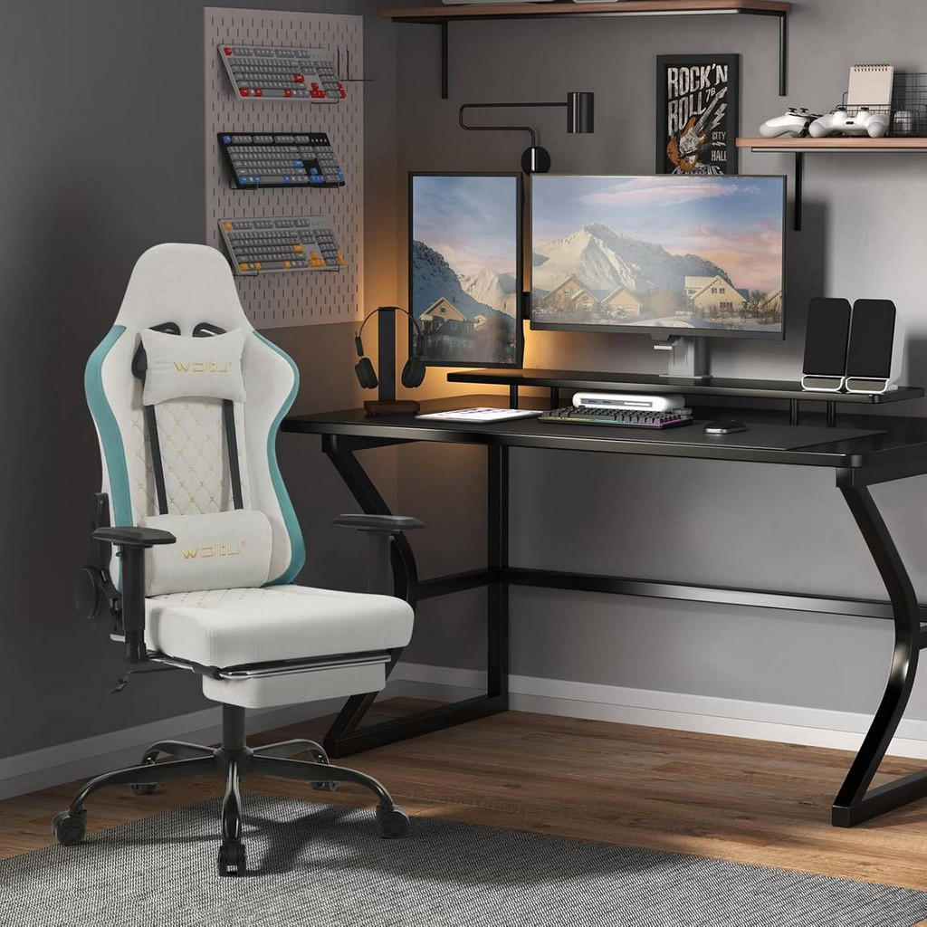 Thumbnail - Woltu Gamingstuhl, Weiß, Blau, Textil, Drehkreuz, 70x121.5x57.5 cm, Kinder- & Jugendzimmer, Jugendmöbel, Gamingstühle