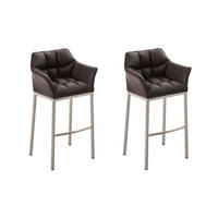 BARHOCKER 2er Set Lederlook braun - Edelstahlfarben/Braun, Textil/Metall (64/110/48cm) - CLP