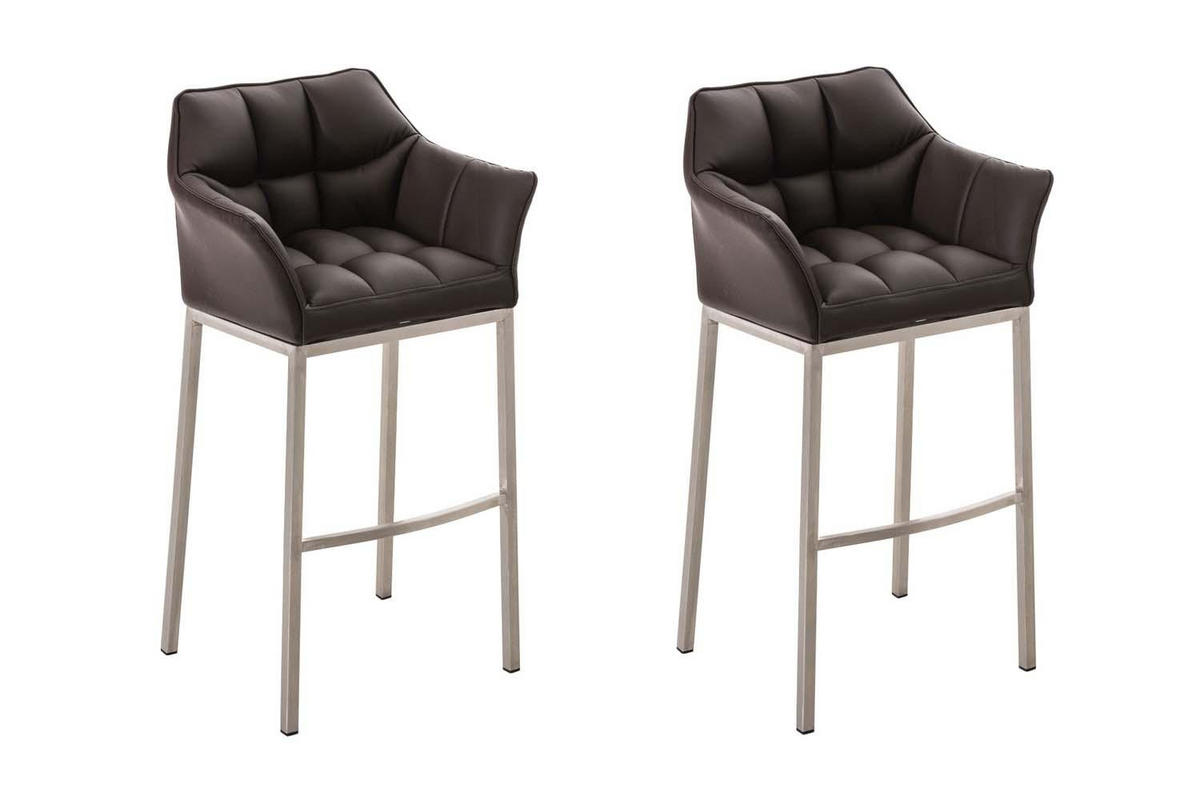BARHOCKER 2er Set Lederlook braun - Edelstahlfarben/Braun, Textil/Metall (64/110/48cm) - CLP