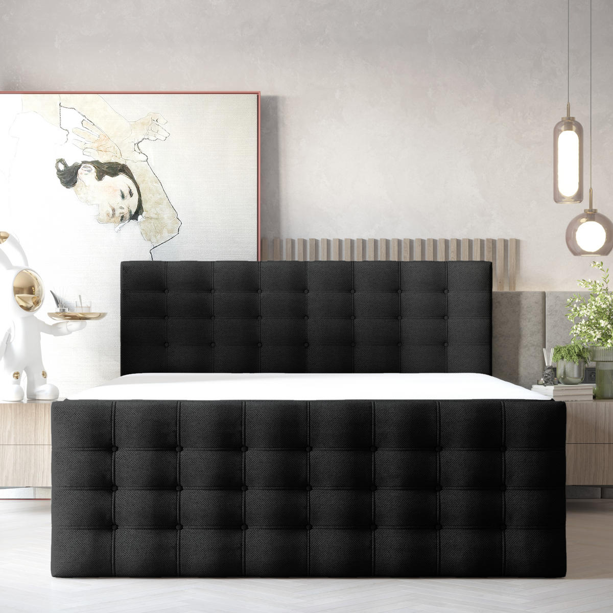 BOXSPRINGBETT Blend Schwarz 120/200 cm mit Matratze - Schwarz, Holz/Holzwerkstoff (120/200cm) - Maison de Reve