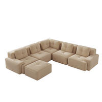 WOHNLANDSCHAFT DE-34424 mit Ottoman und Cordstoff Beige - Beige, Textil (295/69/295cm) - ComfortXL