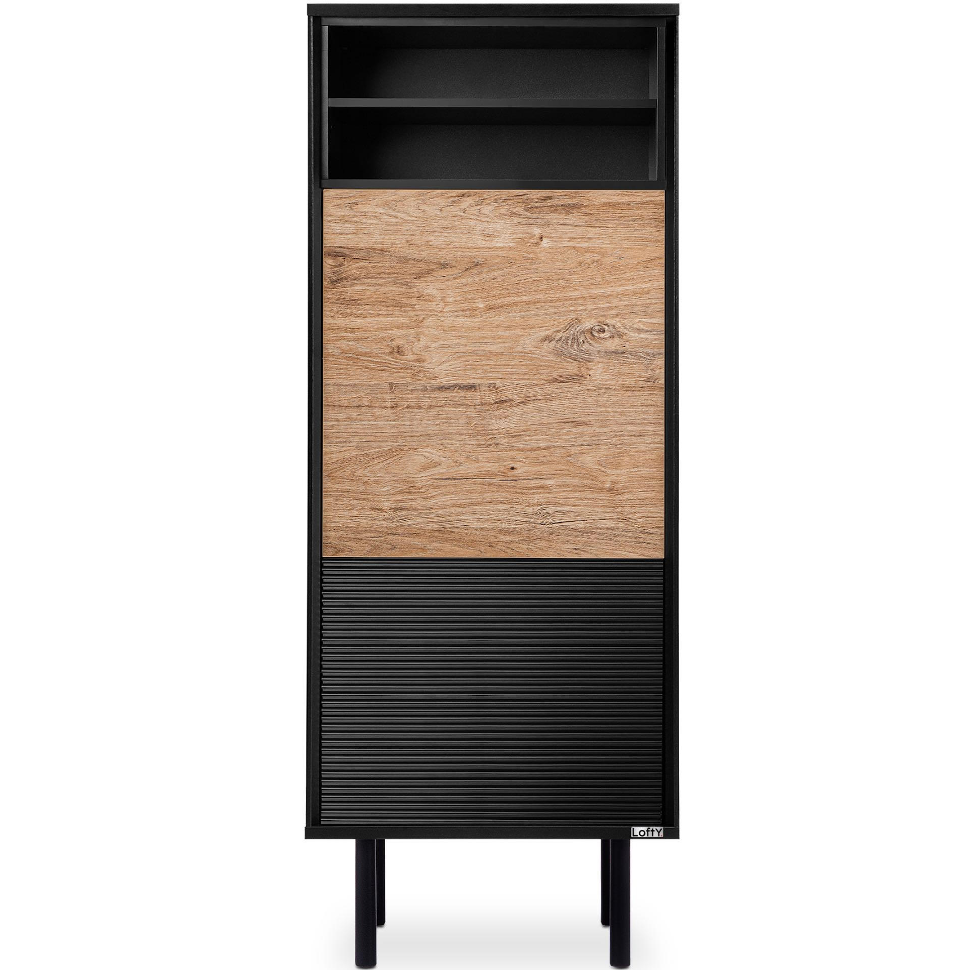 BÜCHERREGAL LOFTY mit Einsatz, schwarz - Eichefarben/Schwarz, Holzwerkstoff (52/135/41cm) - KONSIMO®