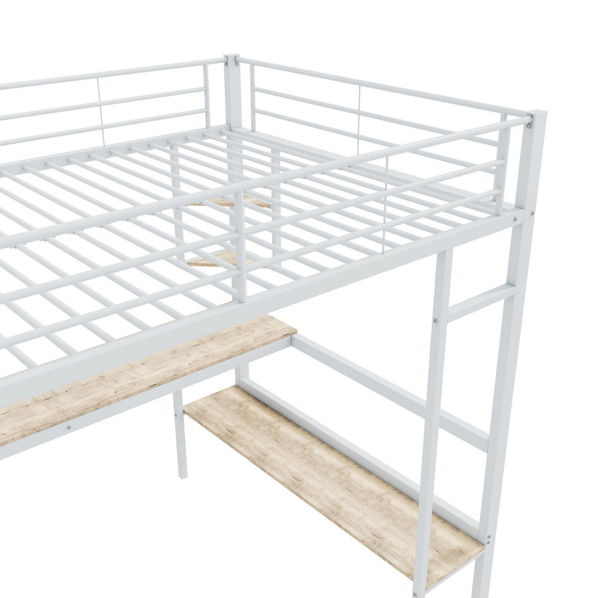 HOCHBETT 140/200 cm aus Metall mit Schreibtisch und Regalen Weiß - Weiß, Metall (140/200cm) - Modenvie