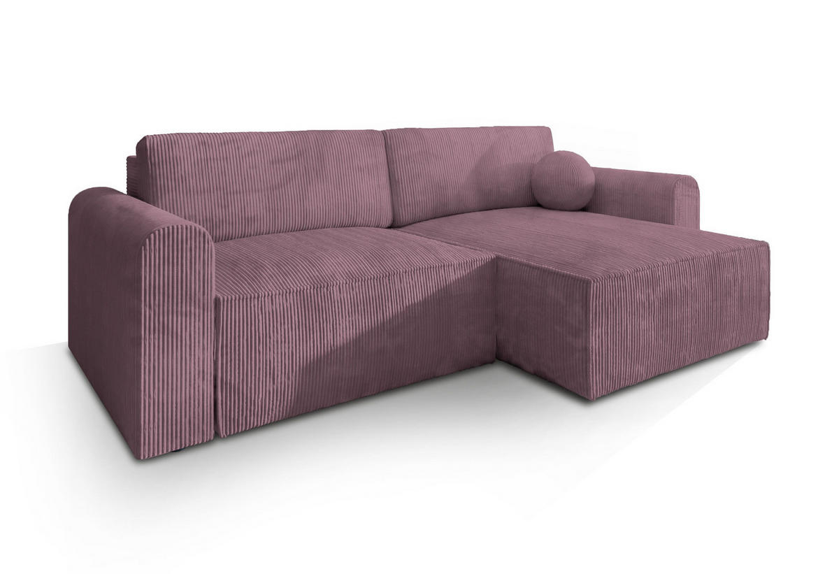 ECKSOFA FIANO P Lila Kordstoff mit Schlaffunktion - Lila, Holz (245/148cm) - MASSENO