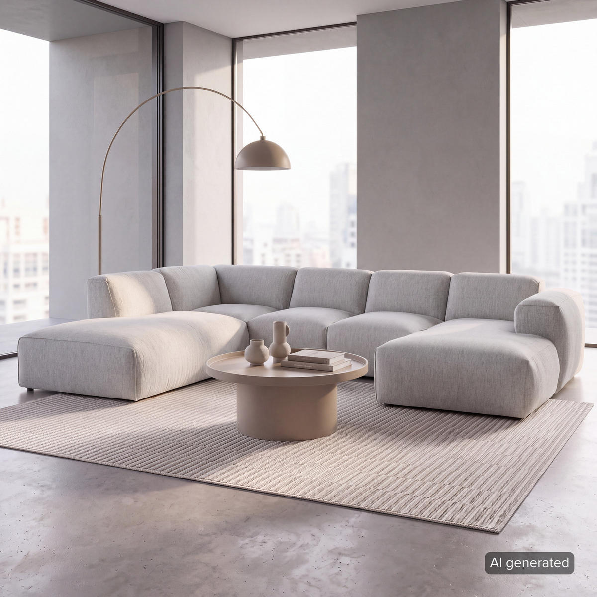 WOHNLANDSCHAFT mit Longchair - Hellgrau/Schwarz, Kunststoff/Textil (325/71/235cm) - home24