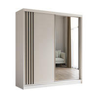 KLEIDERSCHRANK mit Spiegel-Schiebetüren und Aluminium-Leisten - NALLA - 200 cm Weiß+Weiß+Schwarz - Schwarz/Weiß, Holzwerkstoff (200/216/61cm) - ALTDECOR