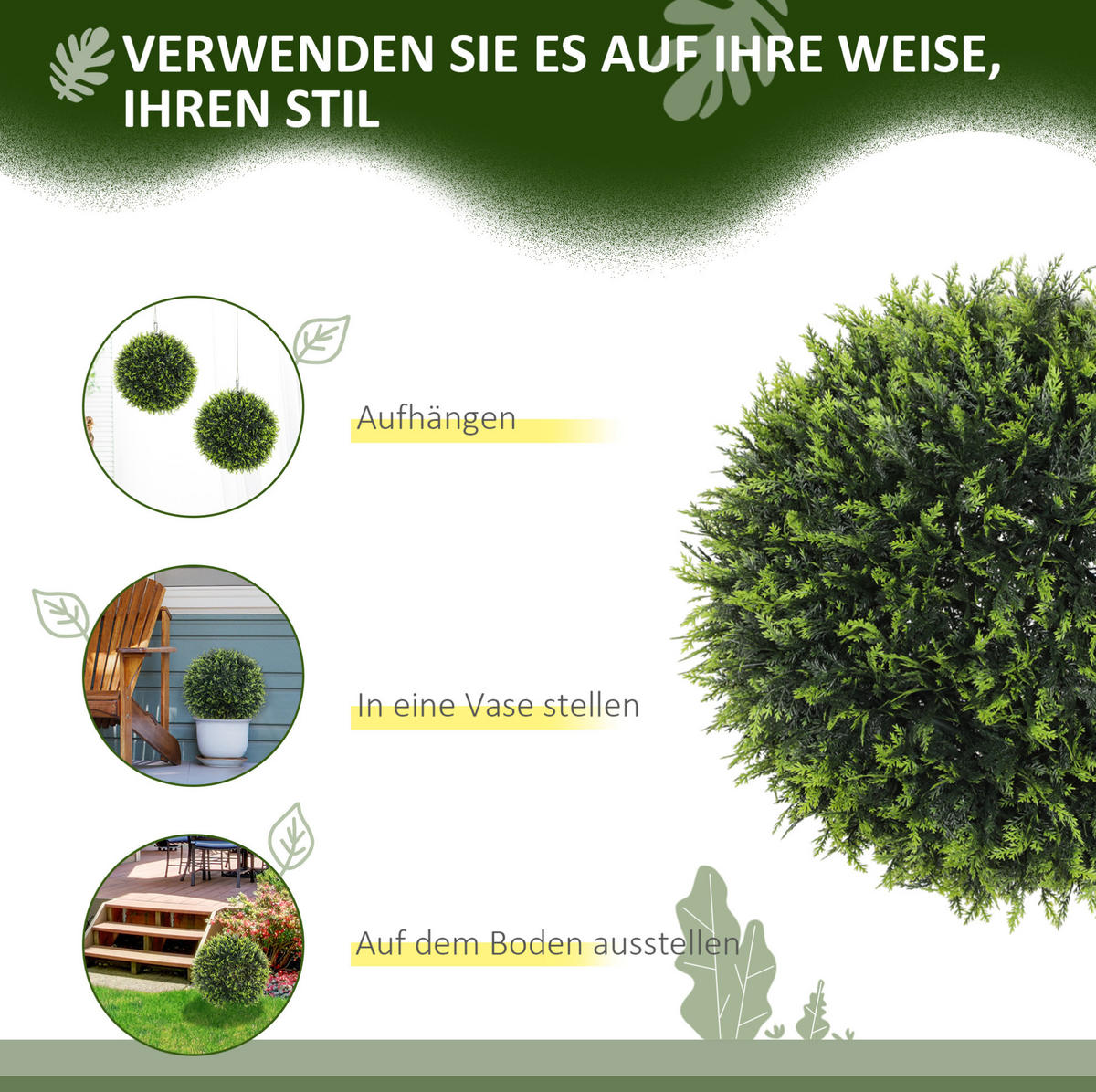 KUNSTPFLANZEN Zedernbusch 45/45/45 cm grün aus Kunststoff mit UV-Schutz - Grün, Kunststoff (45cm) - OKWISH