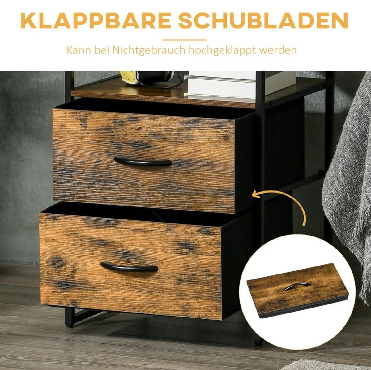 KOMMODE 45/40/70,5 cm in Braun mit 2 Stoffschubladen und 2 Ablagen - Braun, Kunststoff (45/70.5/40cm) - BEAOK