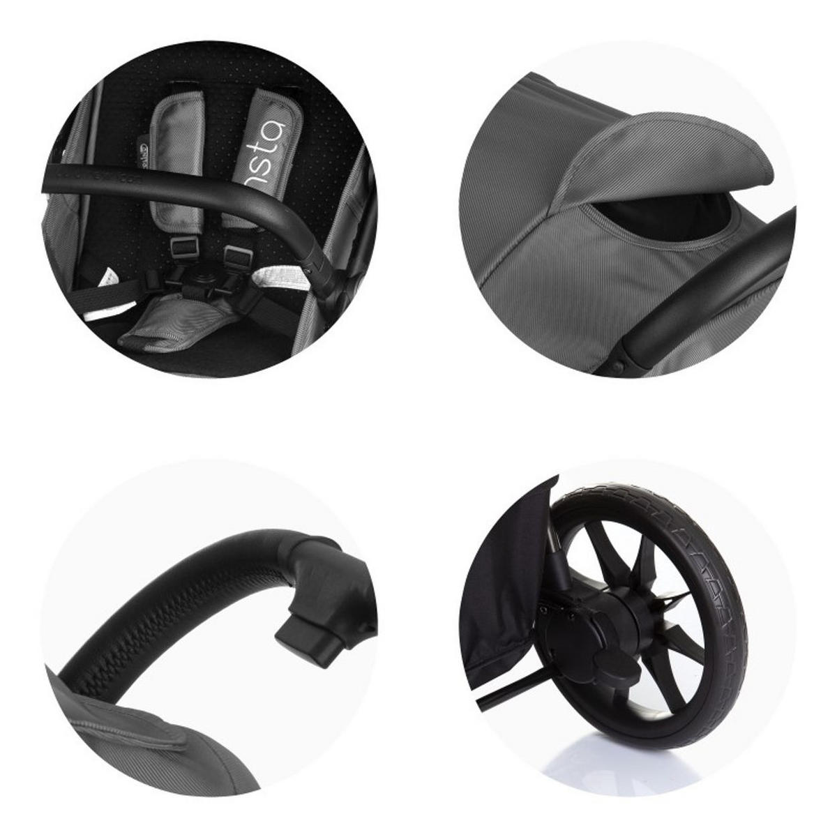 KINDERWAGEN Insta schwarz Fußabdeckung, Federung, Korb, Gurt, klappbar - Schwarz, Metall (87/53/105cm) - Chipolino