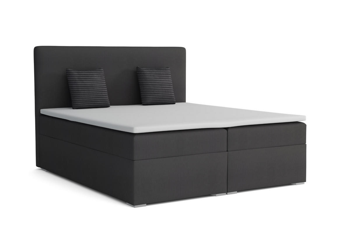 BOXBETT BASIC 180/200 Velours Anthrazit mit Bonell-Federkernmatratzen H3 - Anthrazit, Holz/Holzwerkstoff (180/200cm) - Deine Möbel 24