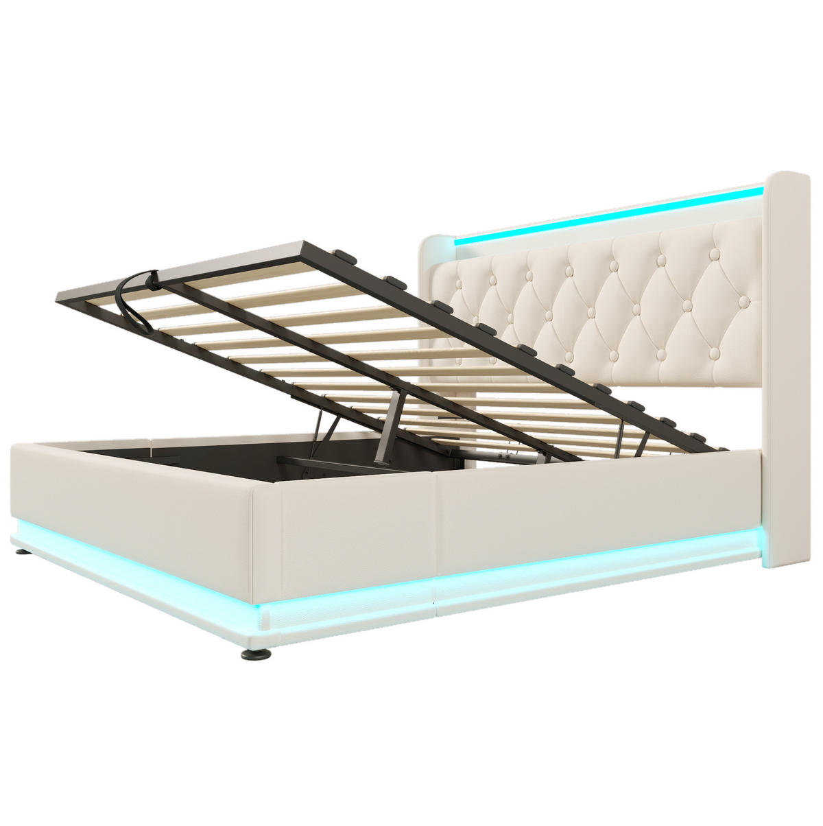 POLSTERBETT aus Kunstleder 140x200 cm in Weiß mit LED-Beleuchtung & USB-C - Weiß, Leder (140/200cm) - Modfu