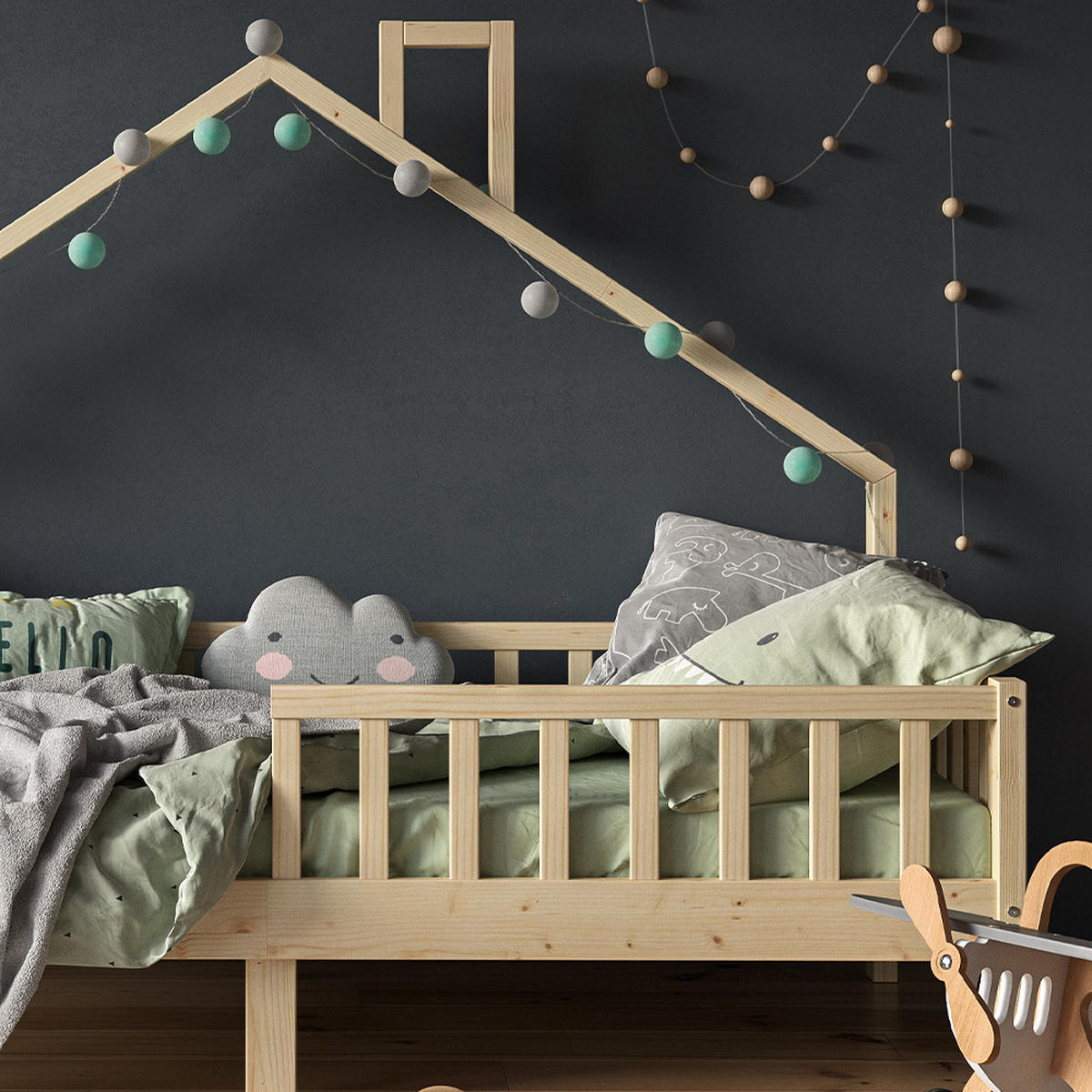 DOMEČKOVÁ POSTEL Noemi Přírodní dřevo - přírodní, dřevo (90/200cm) - VitaliSpa