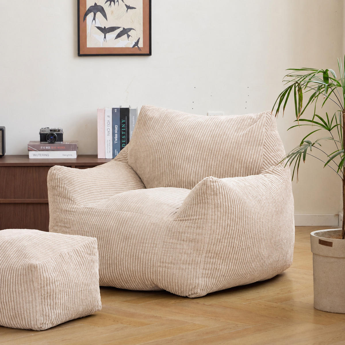 POUF kord Beige - Beige, Textil (95/80/95cm) - Nordlys
