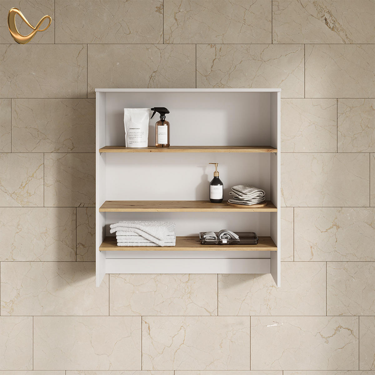 BADSCHRANK Paolina Weiß/Artisan 93.6 x 100.4 cm mit offenen Regalen - Weiß/Eiche Artisan, Holzwerkstoff (93.6/100.4/29cm) - Livinity®