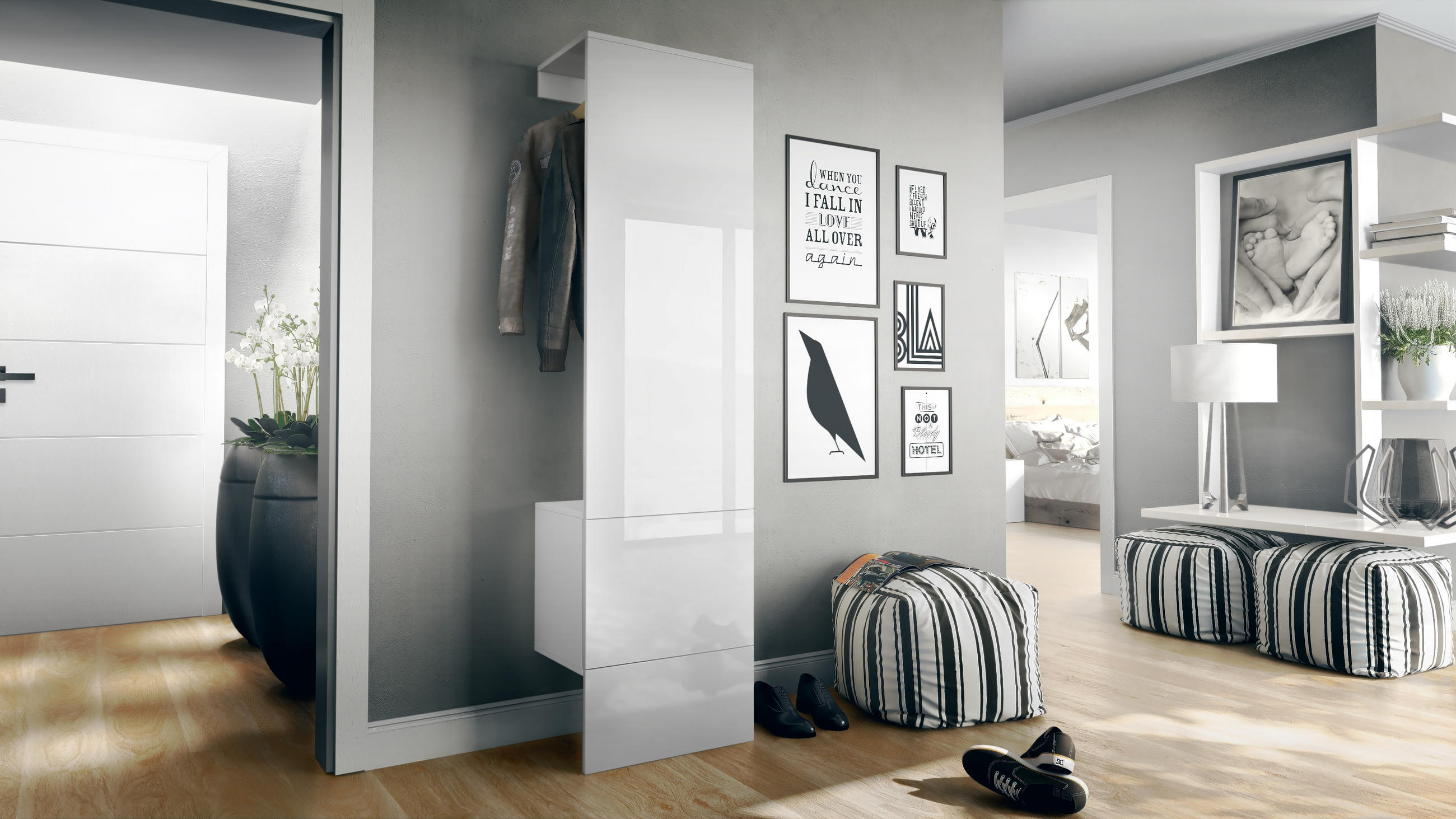 GARDEROBE Carlton Paneel in Weiß Hochglanz - Weiß Hochglanz, Holzwerkstoff (52/193/35cm) - Vladon