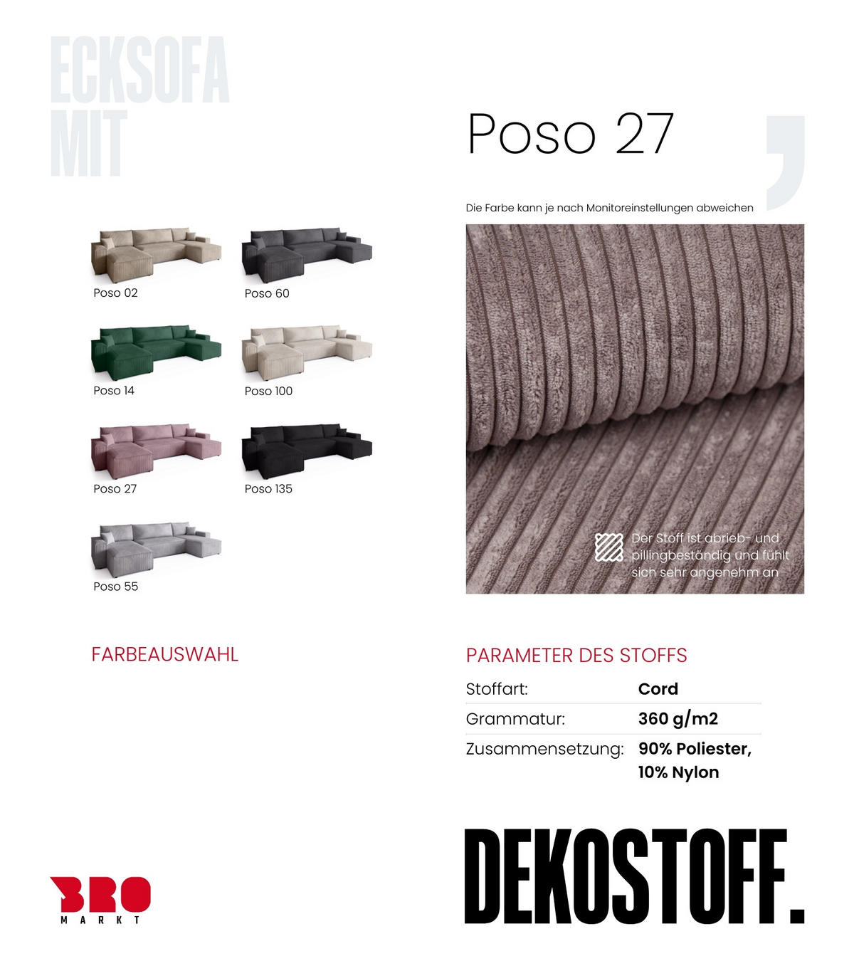 WOHNLANDSCHAFT ADI U mit Schlaffunktion Cordstoff Puderrosa - Pink, Textil (312/85/143cm) - Bromarkt