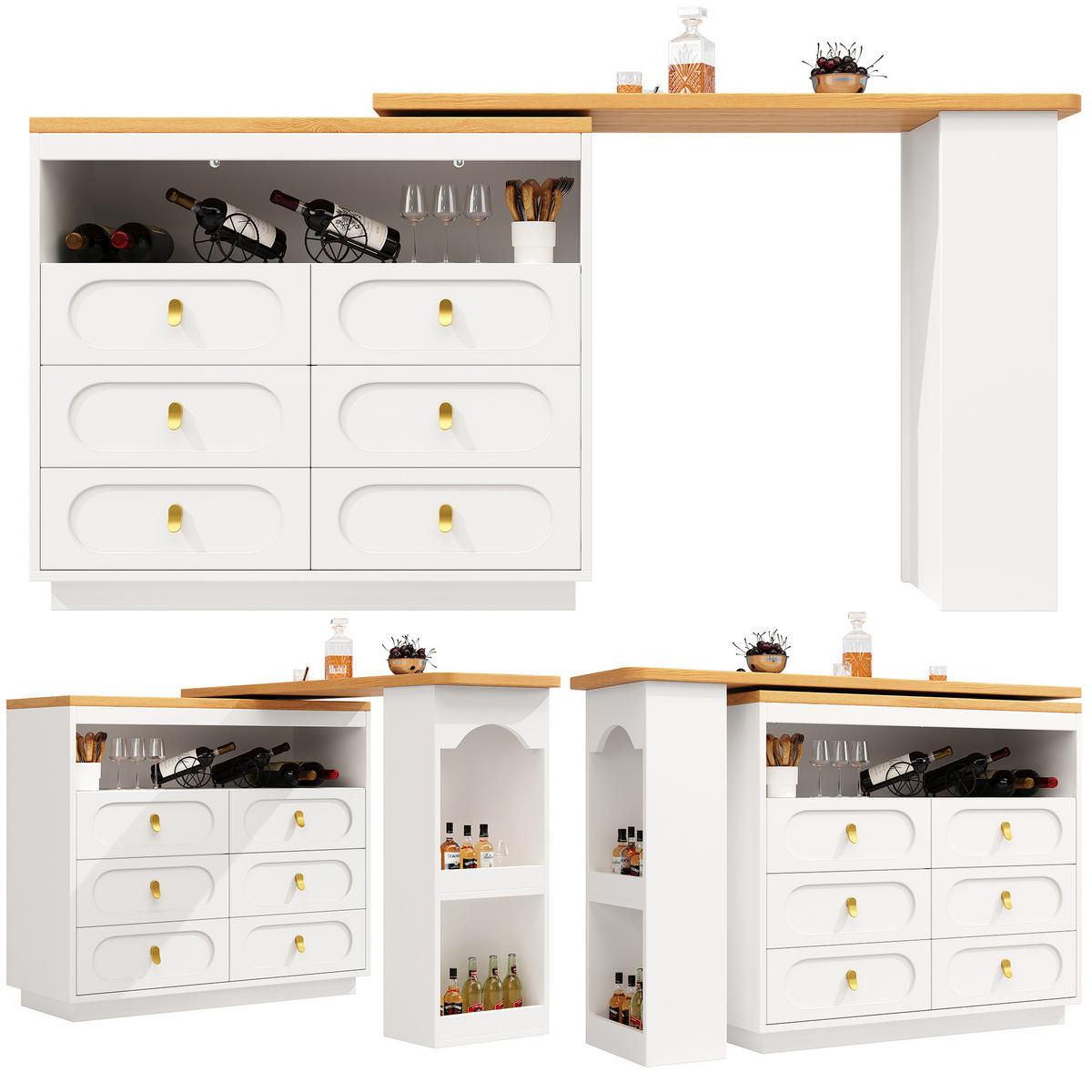 BARTISCH aus MDF, ausziehbar 137-203/39/90 cm mit 360° Drehfunktion & 6 Schubladen, Weiß - Weiß, Holzwerkstoff (39/90/137cm) - Redom