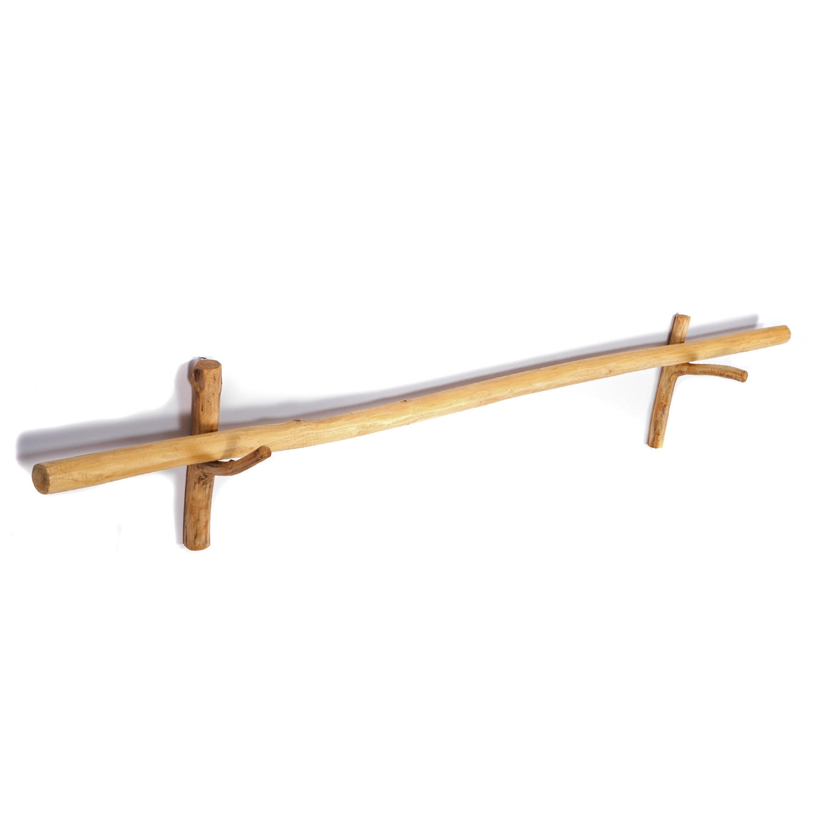 GARDINENSTANGE Vara 170 cm, Teak Massivholz mit Ast-Wandhaken - Naturfarben, Holz (10cm) - CREEDWOOD