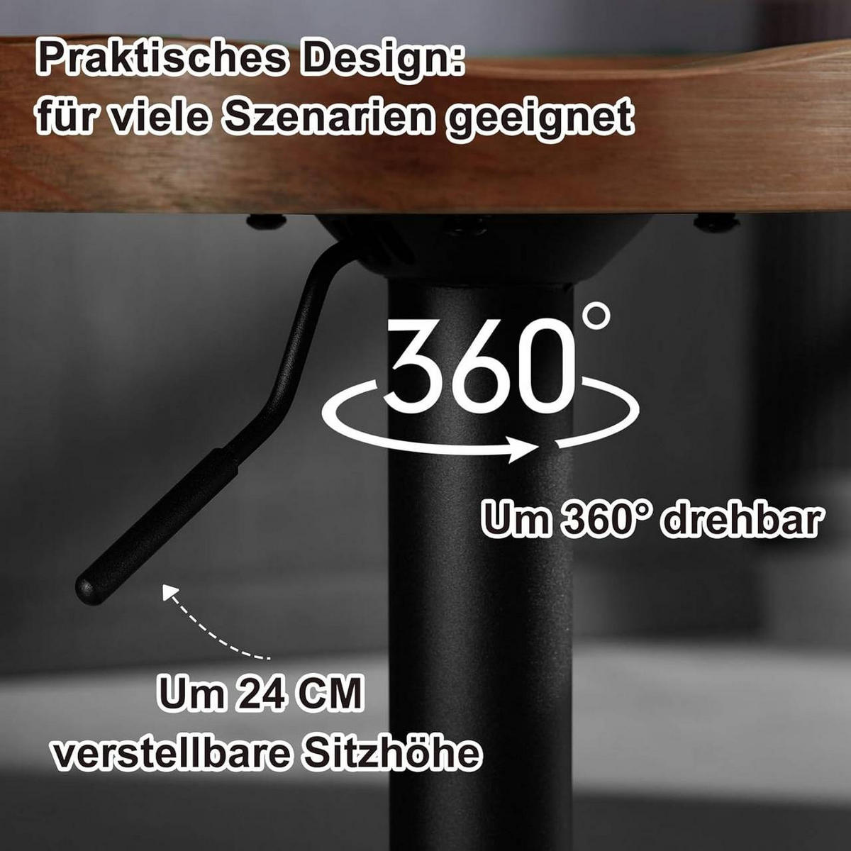 BARHOCKER 4er Set mit Sattelsitz, aus Massivholz, Braun - Schwarz/Braun, Holz/Metall (41.5/60/31.5cm) - Woltu