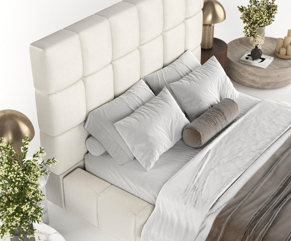 POLSTERBETT Skiathos mit Stauraum 180/200 cm Weiß im Bubble Stoff - Schwarz/Naturfarben, Holz/Holzwerkstoff (180/200cm) - AltaBeds