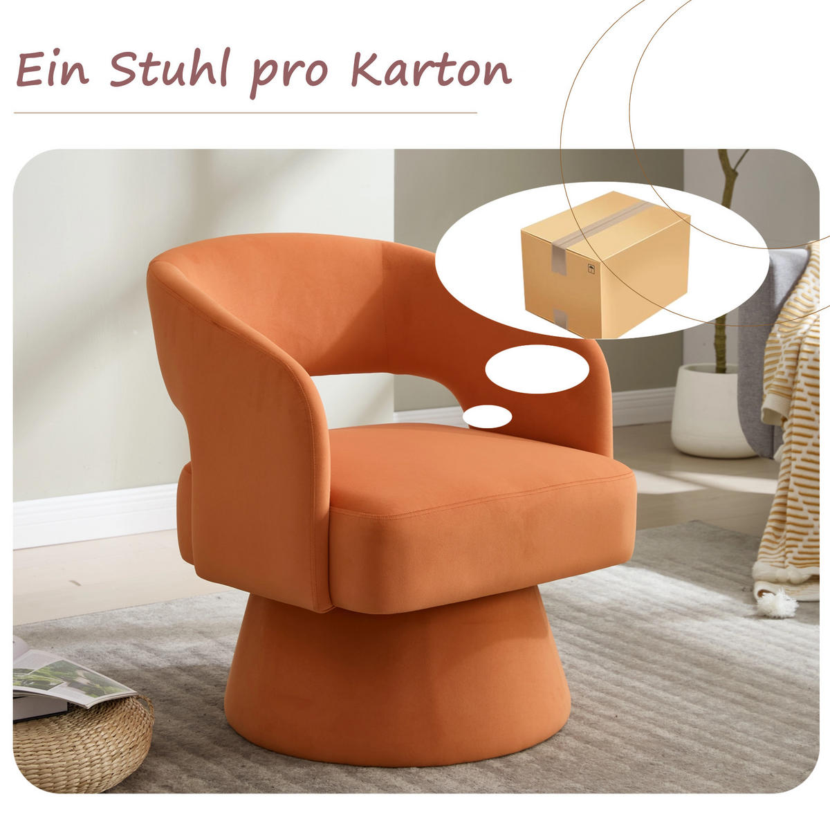SESSEL Chenille Orange drehbar - Orange, Holzwerkstoff/Textil (68/75/66cm) - WISHDOR