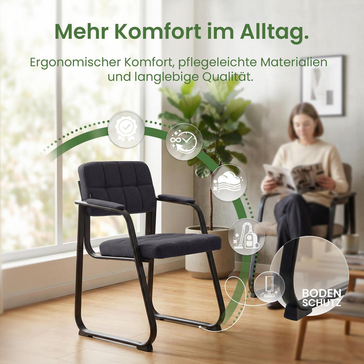 ARMLEHNENSTUHL Stoff Schwarz - Schwarz, Textil/Metall (59/84/58cm) - CLP