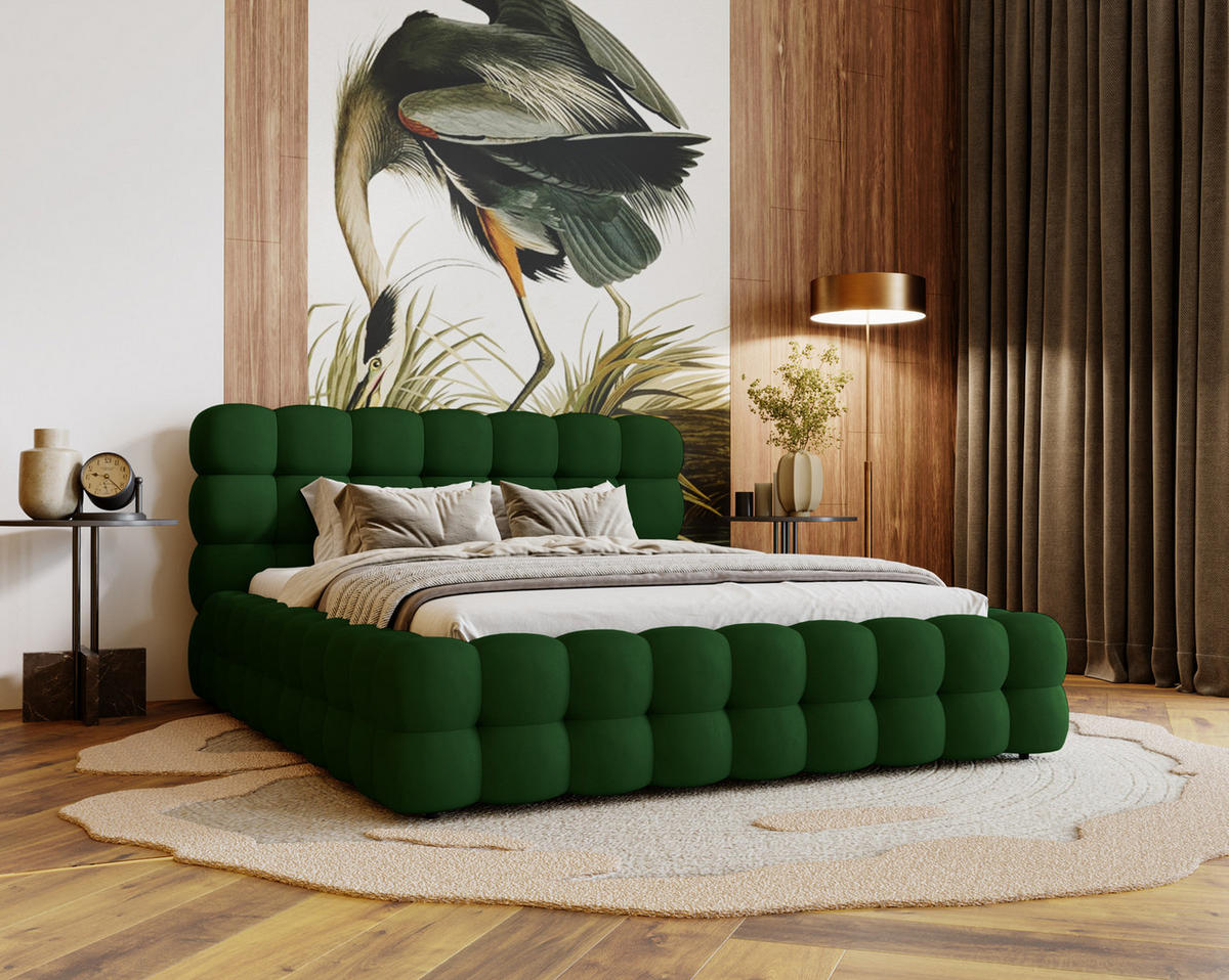 POLSTERBETT 140x200 cm Parlas Bis, Bettkasten, Lattenrost, Grün - Grün, Holz/Textil (140/200cm) - Emporius
