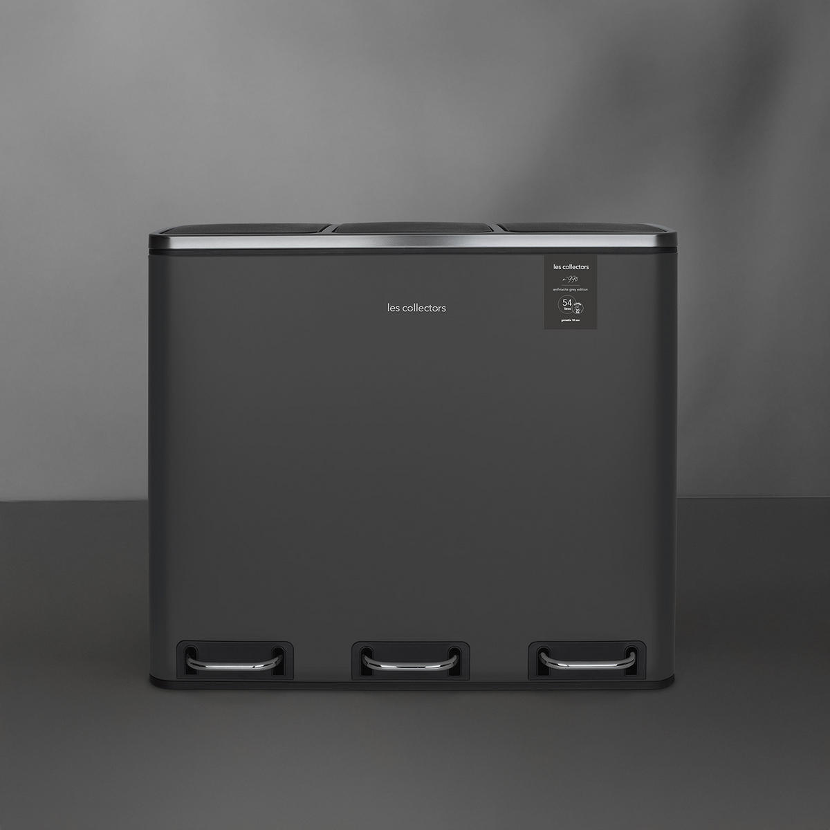 TRETMÜLLEIMER 54L 3 Fächer 18L - edition anthrazitgrau N°990 - Grau, Metall (61.5/56/34.5cm) - Les Collectors