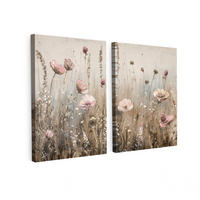 LEINWANDBILD 2er Set Blumen - Beige - Modern - Rosa 120x80 cm - Ecru, Textil (120/80cm) - MuchoWow