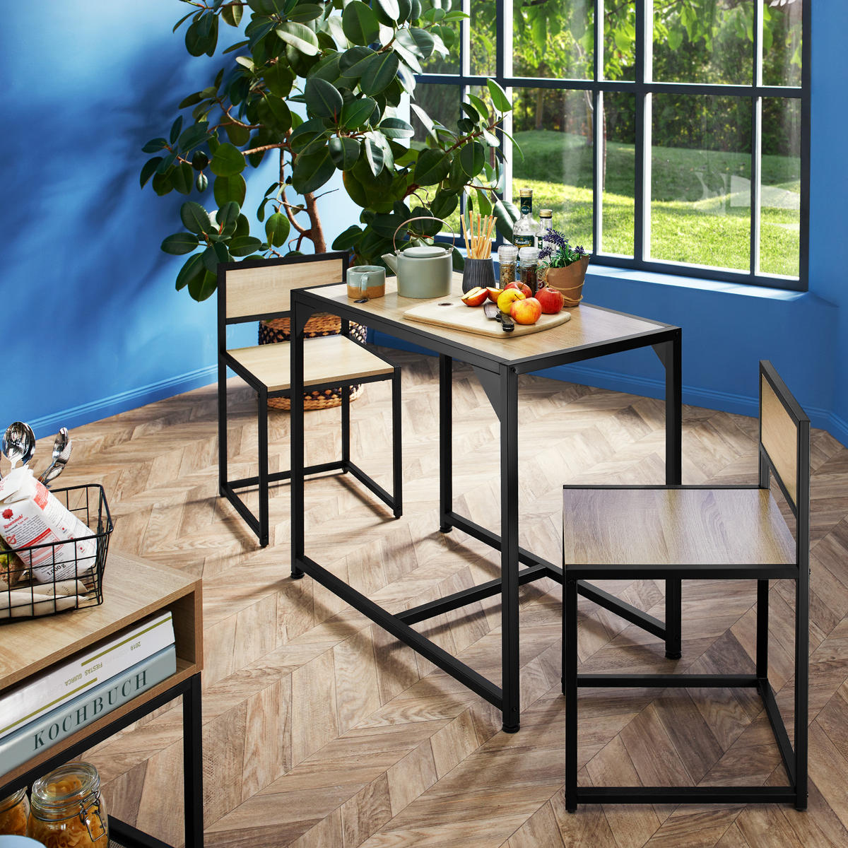 SITZGRUPPE Milton,mit höhenverstellbaren Kunststofffüßen,Industrial Holz dunkel, rustikal - Rostfarben, Holzwerkstoff (48/77/91cm) - tectake