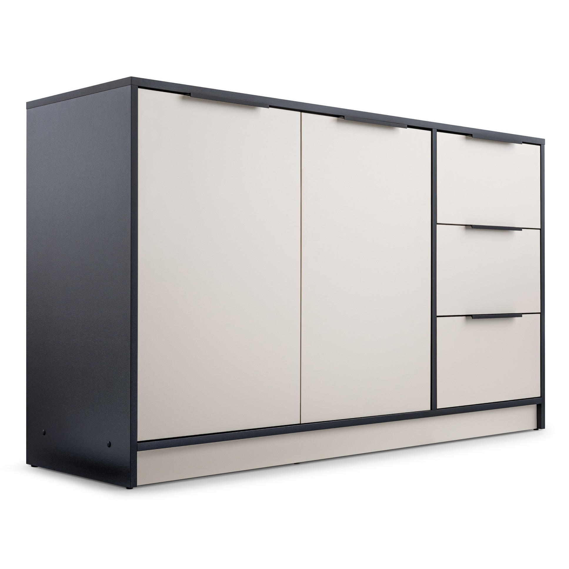 KOMMODE SION 138/81/41cm mit 3 Schubladen 2 Türen Schwarz - Kaschmir/Schwarz, Holzwerkstoff (138/81/41cm) - MASSENO