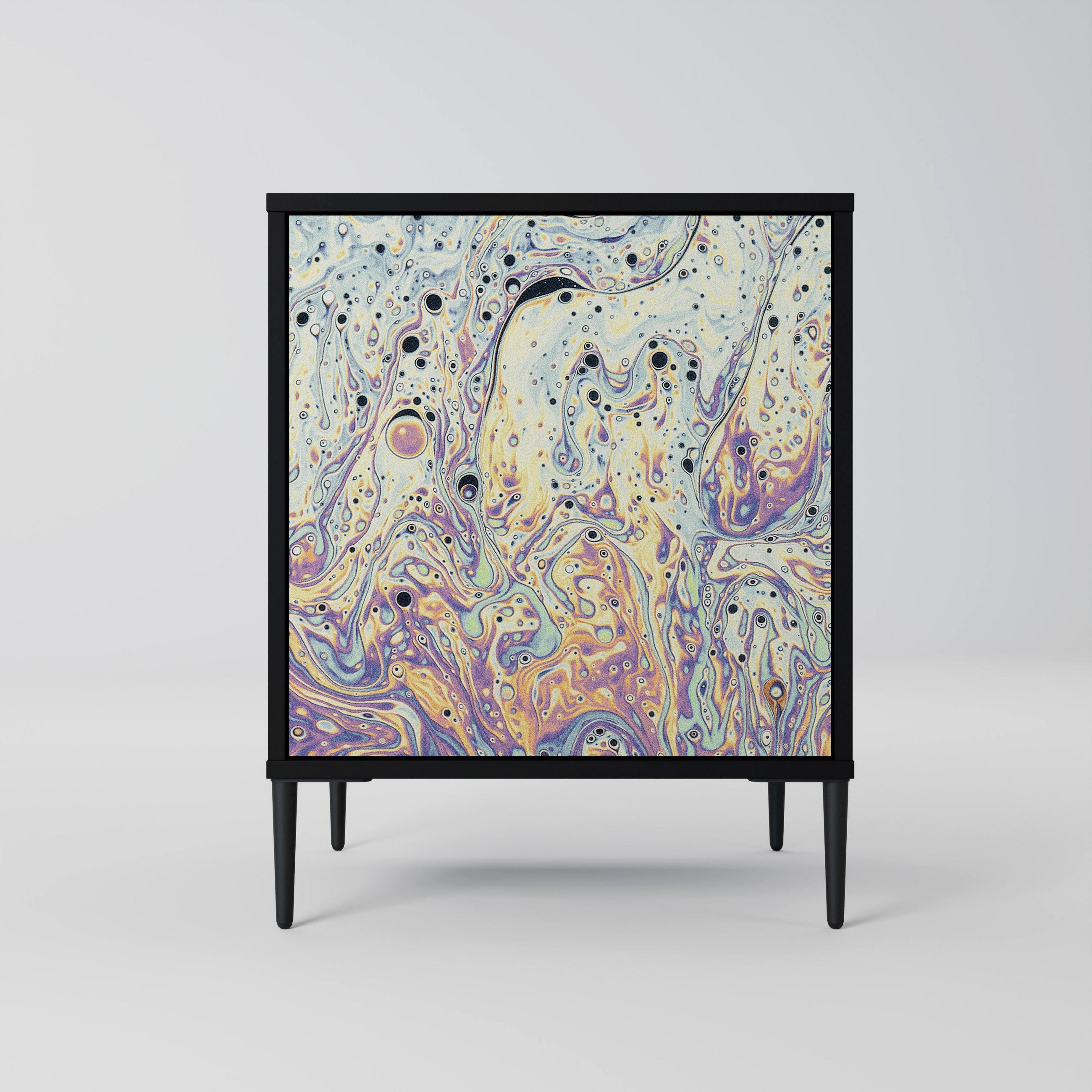 SIDEBOARD MOSAIC OF COLORS, Schwarz, 57,5x42x72,5 cm, Schwarze Metallfüße - Multicolor/Schwarz, Holzwerkstoff/Metall (57.5/72.5/42cm) - SpaceRebels