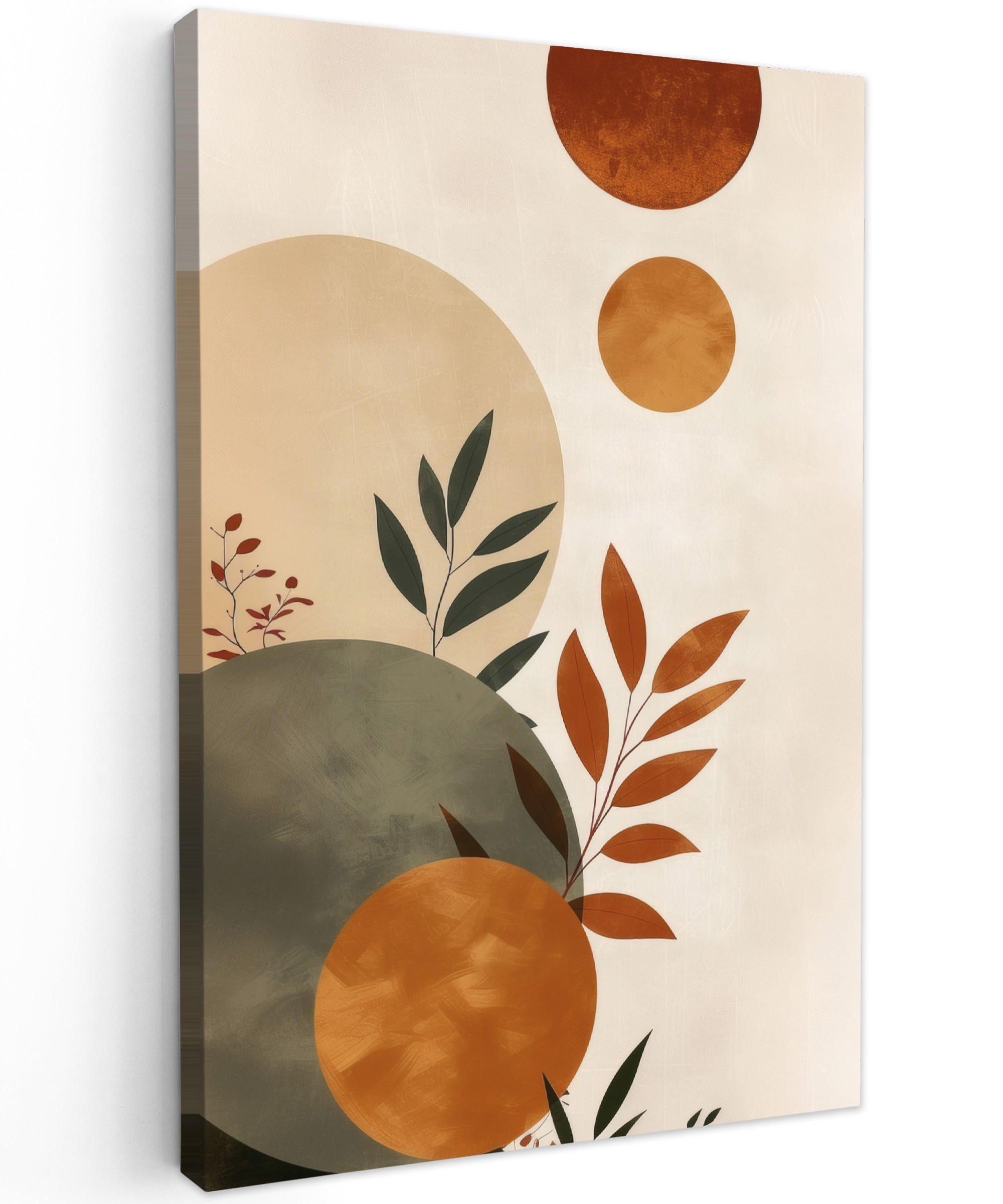 LEINWANDBILD Formen - Rund - Blätter - Beige 40x60 cm - Rostfarben, Textil (40/60cm) - MuchoWow