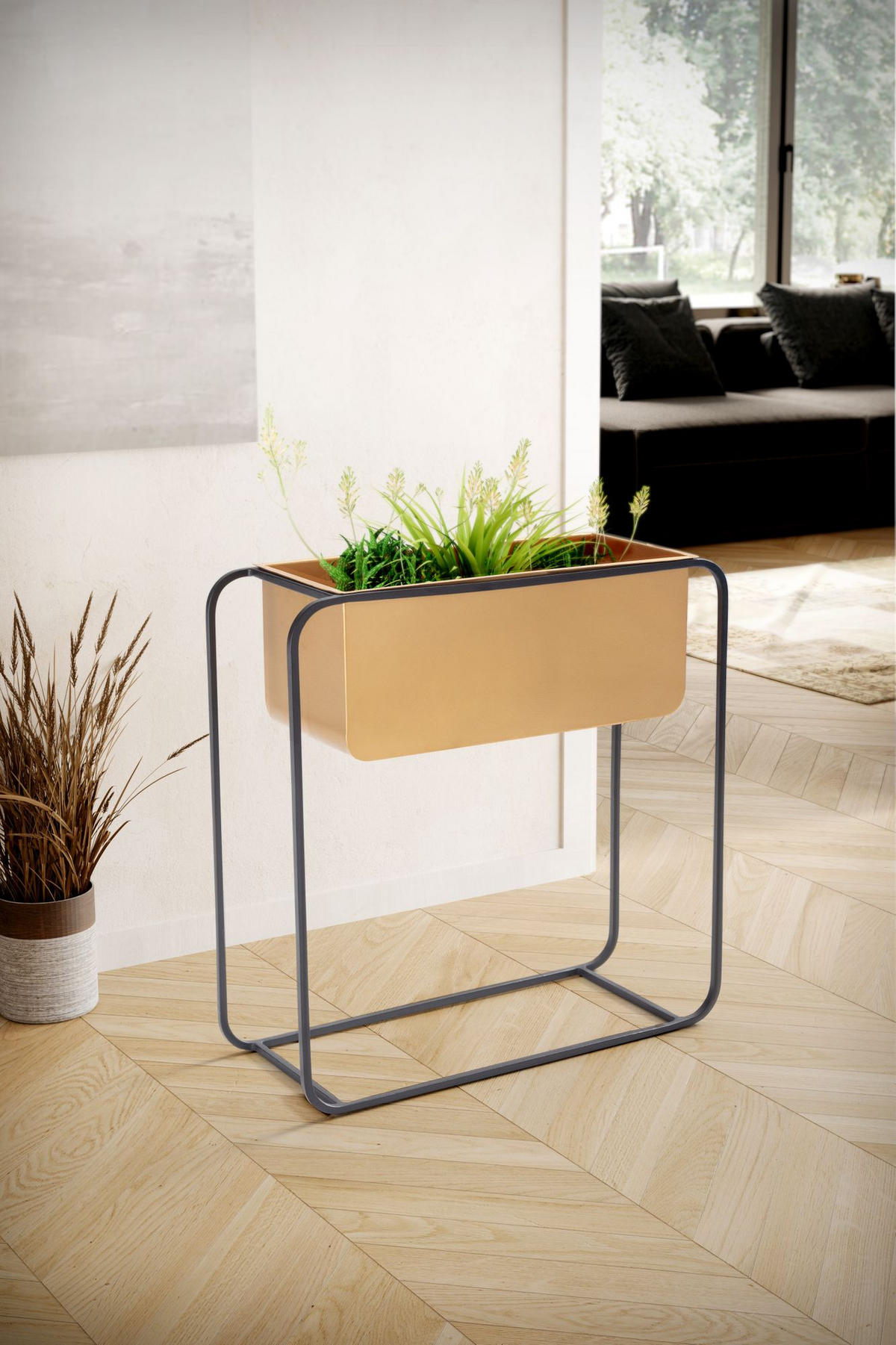 PFLANZKÜBEL Metall Gold/Schwarz 60x60x24 cm rechteckig - Goldfarben, Metall (40/60cm) - KADIMA DESIGN