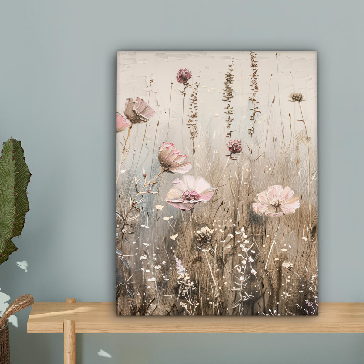 LEINWANDBILD Blumen - Rosa - Modern - Beige Room Decor 30x40 cm - Beige, Textil (30/40cm) - MuchoWow